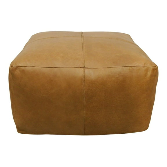 Batton Genuine Leather Pouf in Mid-Century Caramel Tan Finish