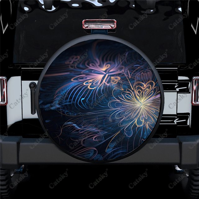 Dark Abstract Flower Polyester Universal Spare Wheel Tire Cover Custom Tire-Covers for Trailer RV SUV Truck Camper