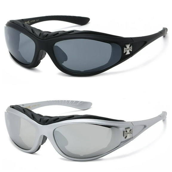 Choppers 2 PACK Padded Motorcycle Sunglasses 939 1 Pair Silver & 1 Pair Black Free Shipping