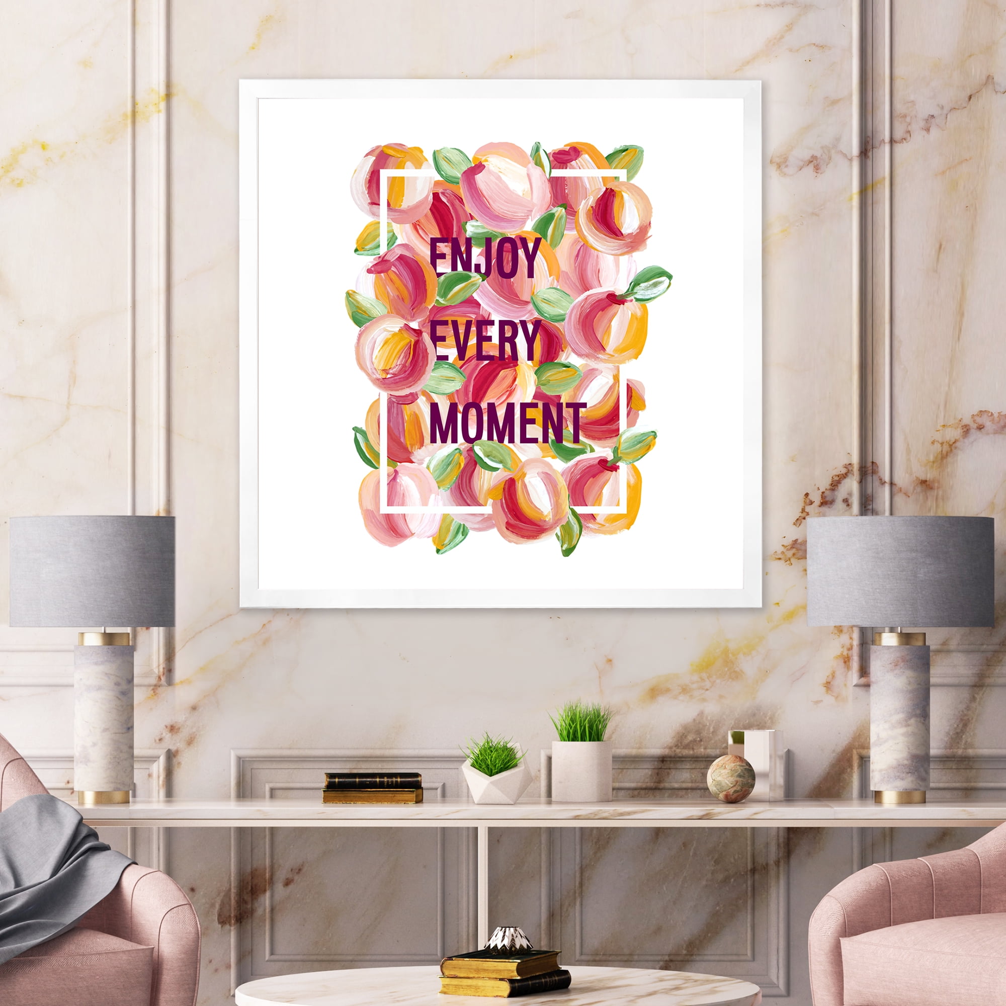 Designart 'Enjoy Every Moment Over Colorful Flowers' Traditional Framed Art Print