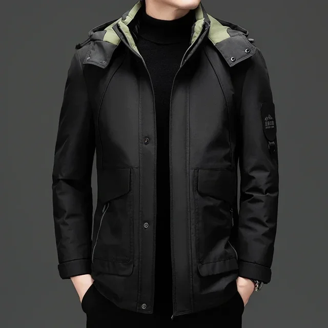 Chaqueta de plumón para hombre, forro desmontable grueso de invierno, 2024, nueva chaqueta cálida resistente al viento y al agua