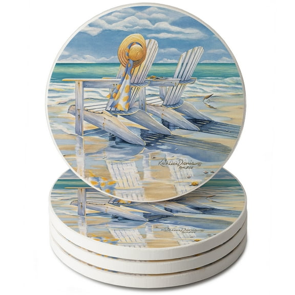 CounterArt "Time For Two" Round Single Image Absorbent Stone Coaster 4 Pack