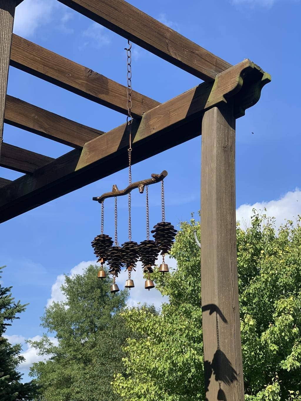 Happy Gardens 26 in Flamed Metal Steel Iron Pine Cone Wind Chime, Handcrafted