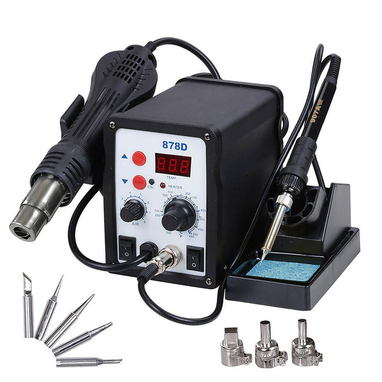 2in1 878D Rework Soldering Station Hot Air Gun Iron Welder Digital Tool 5 Tips