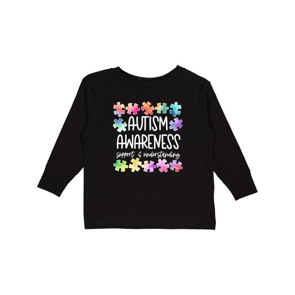 Inktastic Autism Awareness Support and Understanding Puzzle Pieces Boys or Girls Long Sleeve Toddler T-Shirt