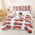 thumbnail image 3 of Castle Fairy Retro Fire Truck Queen Comforter Set 3pcs for Teens, Classic Vehicle Print Bedding Comforter Set for Bedroom, Red White, 3 of 6
