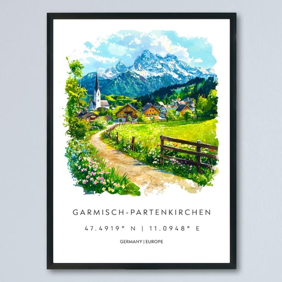 Kna Prints - 1 Pc Poster Garmisch Watercolor Poster Garmisch-Partenkirchen Wall Art Bavaria Painting German Alps Travel Souvenir Decor, UNFRAMED-8x12