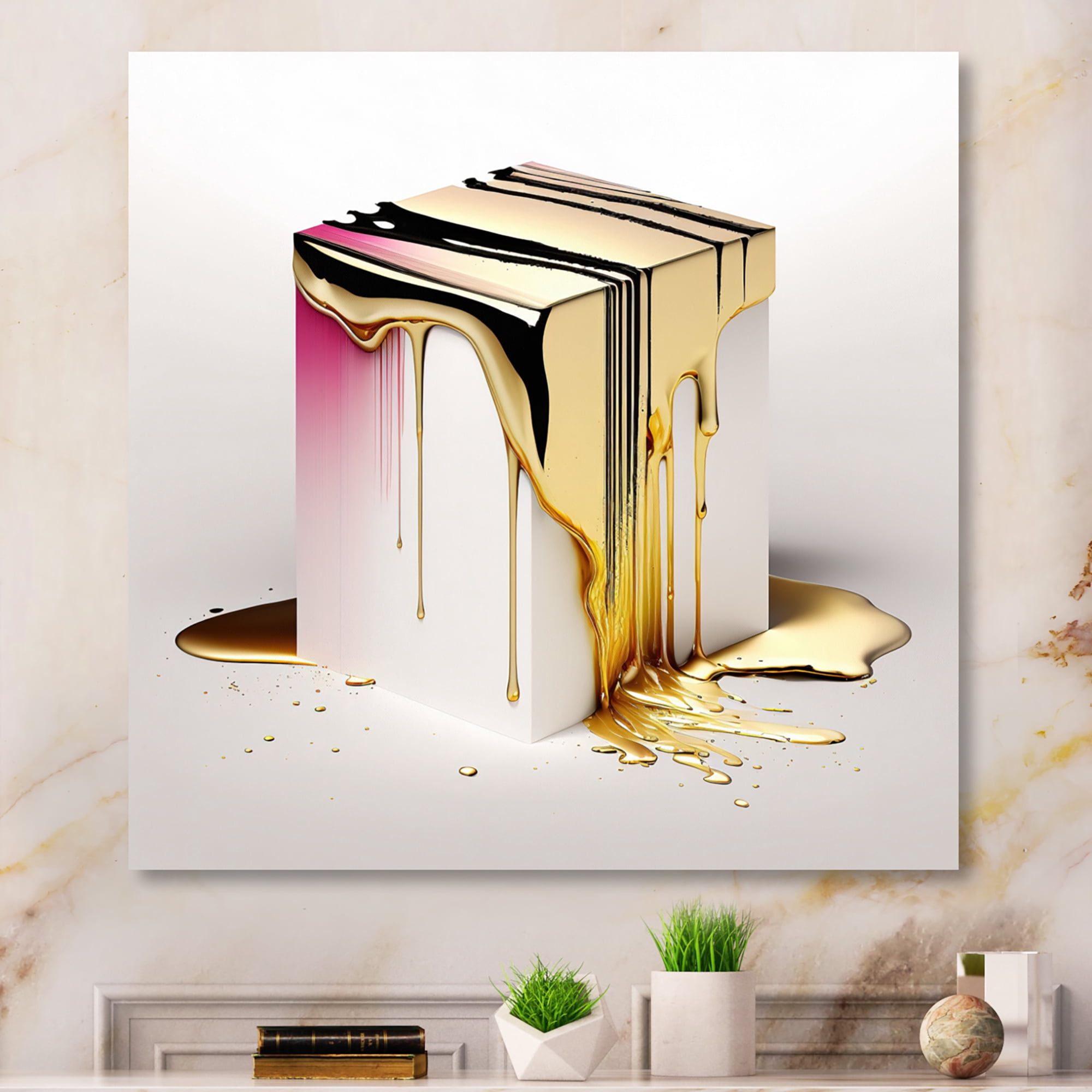 Designart Abstract Geode Shapes Pink Canvas Wall Art