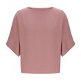 thumbnail image 5 of UAMVSH Flowy Tops for Womens Elegant Vacation Travel Dressy Blouses Loose Fit Crew Neck T-Shirts Cold Shoulder Solid Color 3/4 Sleeve Shirts(Large,Pink), 5 of 7
