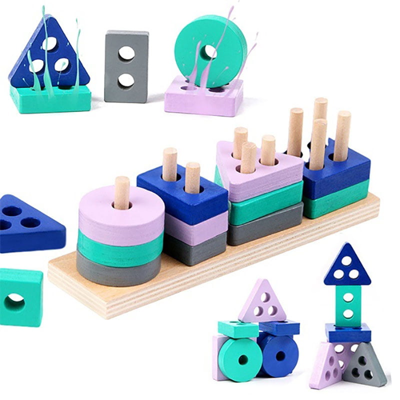 Kids Early Educational Developmental Wood Montessori Number 1-10 Block Toys SI 