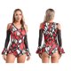 thumbnail image 3 of Traje de actuación de Tango Cha-Cha Samba para mujer, leotardo de baile latino con cuello en V y hombros descubiertos, mono de manga larga acampanada de malla transparente, 3 of 5