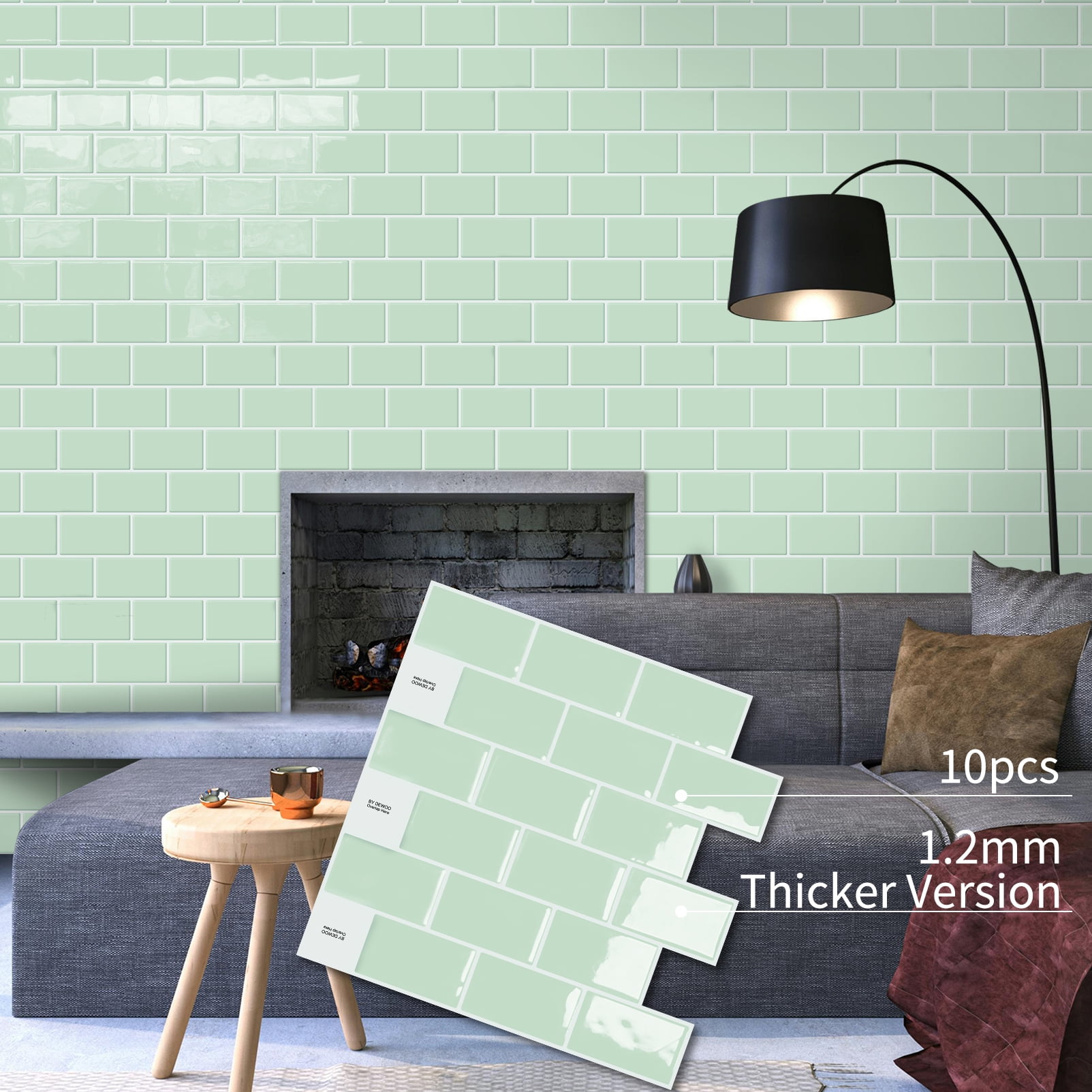 DEWOO Peel and Stick Backsplash - 10 Sheets of 12"×12" - 3D Adhesive Peel and Stick Tile Backsplash for Kitchen, Bathroom, Wall Tile, Light Green