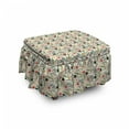 thumbnail image 1 of Leaves Ottoman Cover, Foliage Motifs Holly Berries, 2 Piece Slipcover Set with Ruffle Skirt for Square Round Cube Footstool Decorative Home Accent, Standard Size, Multicolor, by Ambesonne, 1 of 5