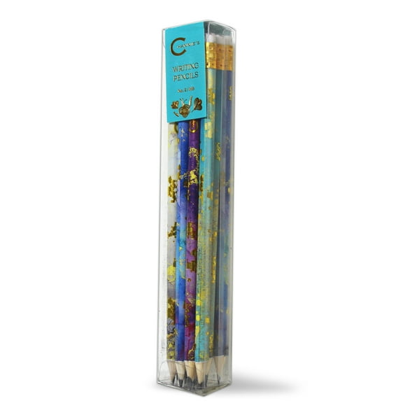 Channie's No. 2 HB 4 Gold Leaf Pencils Set of 12 - Fun Wooden Pencils with Colorful Abstract Patterns - Cute Desk Accessories