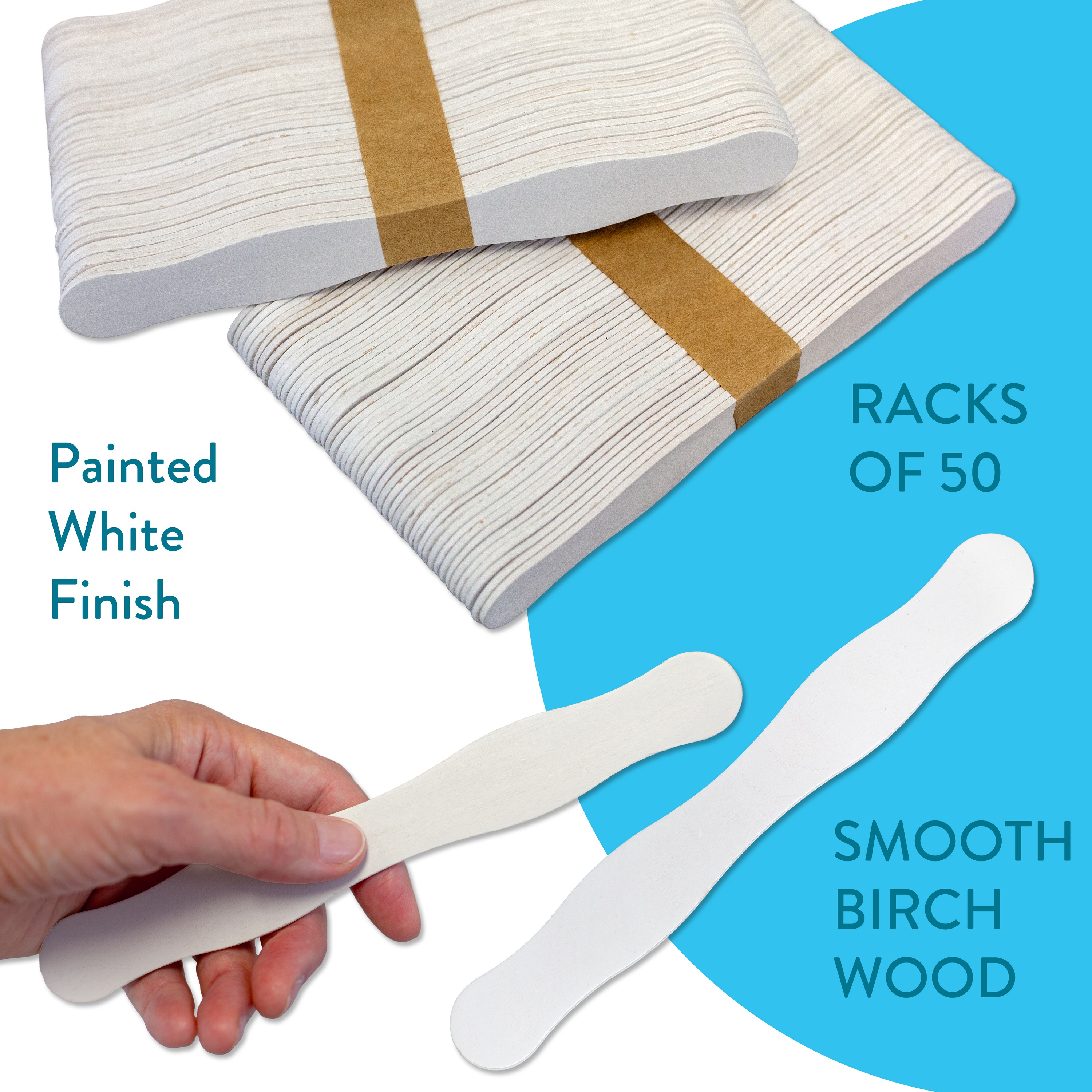 CraftySticks, 200 Pcs, 8 Inch White Wavy Craft Sticks for Fan Handles, Crafts, Wedding Fans, DIY Auction Paddles, Jumbo Wood Popsicle Sticks