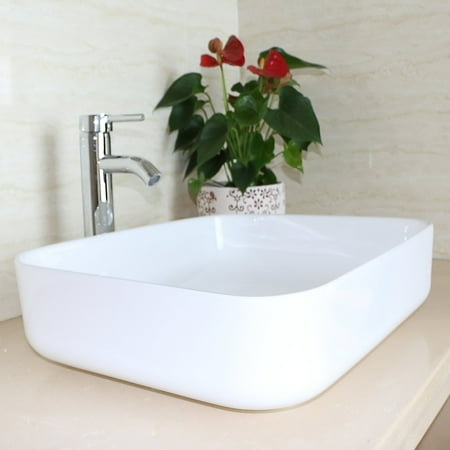 Ceramic Bathroom Vanity - Ainfox Bathroom White Square Lavatory Porcelain Ceramic Vanity Vessel Sink Basin & Pop up Drain Combo
