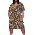 thumbnail image 1 of Pisexur Robes d'Été pour Femmes Mode Multicolore à Imprimé Floral Robe Soleil Décontractée Ample à Col en V à Manches Courtes Robes T-Shirt Fluides Surdimensionnées Robe Soleil avec Poches Grande Taille Robe Midi G-5TG, 1 of 5