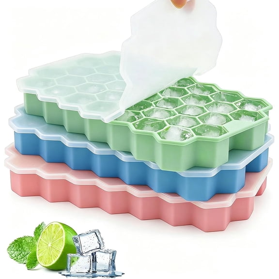 Ice Cube Trays for Freezer, 3 Pack Silicone Ice Cube Mold with Lid-37 Grid, Easy-Release Reusable 111 PCS Small Ice Cubes for Ice Bucket Iced Coffee Cocktail Whisky Soup Food