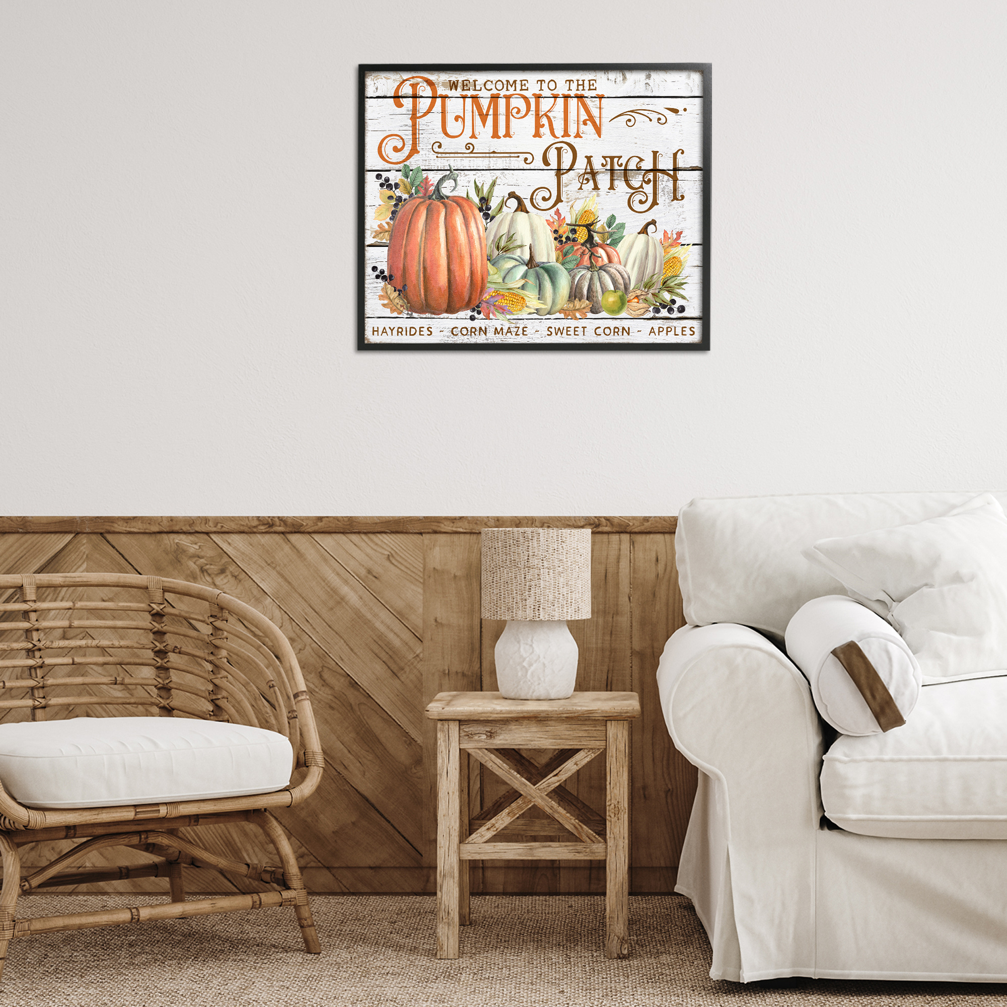 Stupell Industries Welcome Pumpkin Patch Holiday Painting Black Framed Art Prints Wall Art, 30 x 24