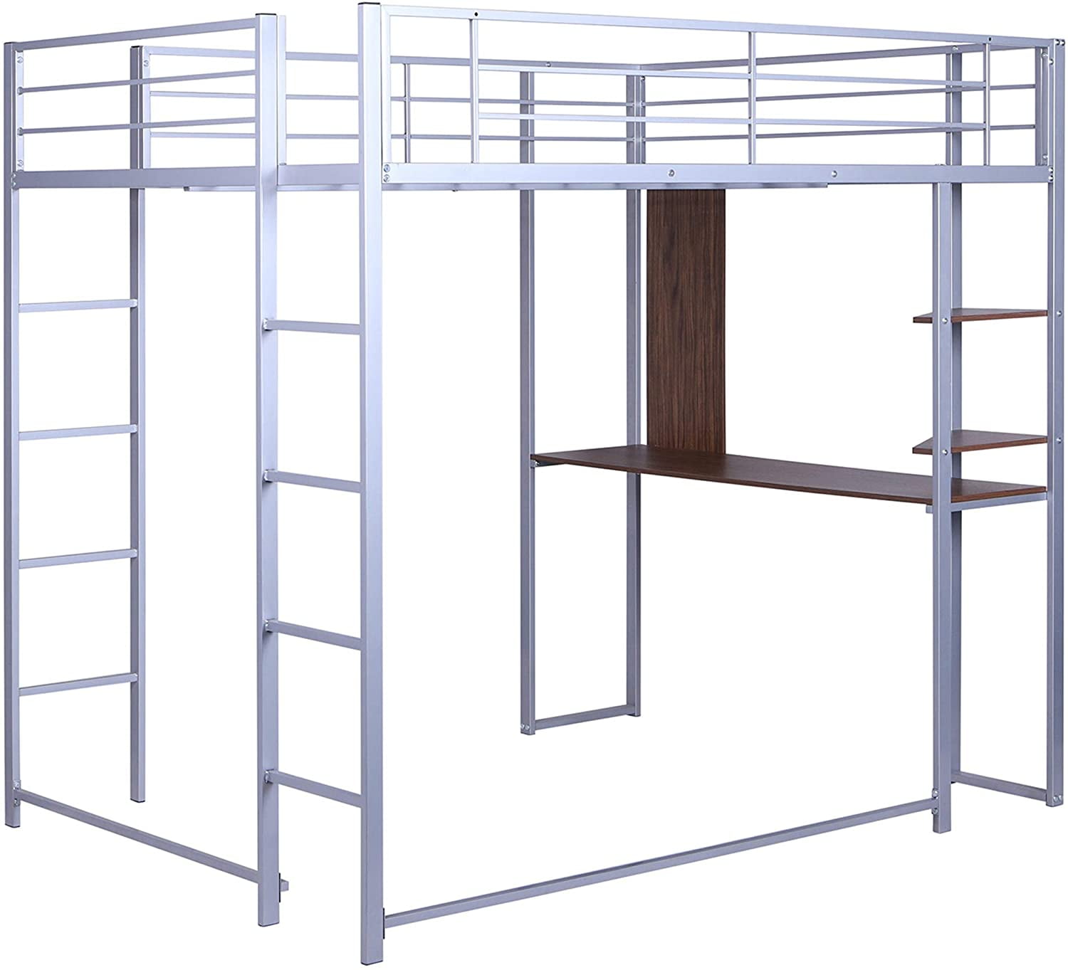 Virubi Full Loft Bed With Desk Heavy Duty Metal Loft Bed Full Size With 2 Shelves Walmart Com