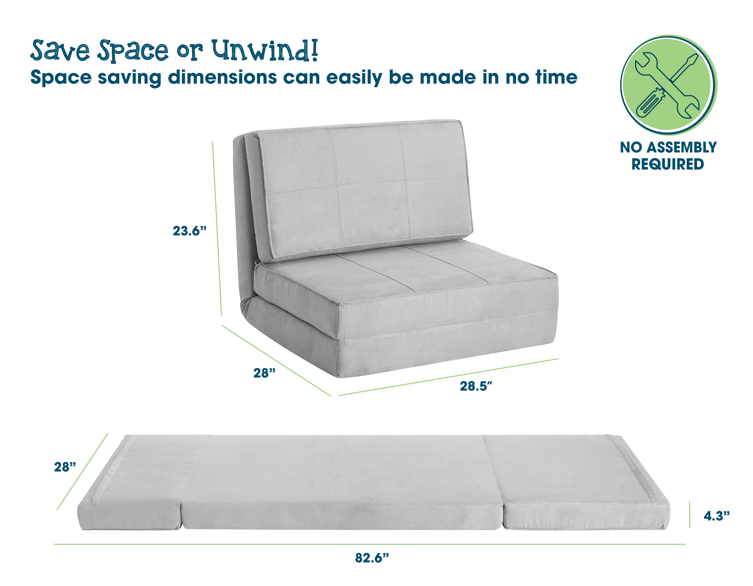 Your Zone Ultra Soft Suede 3 Position Convertible Lounge Flip