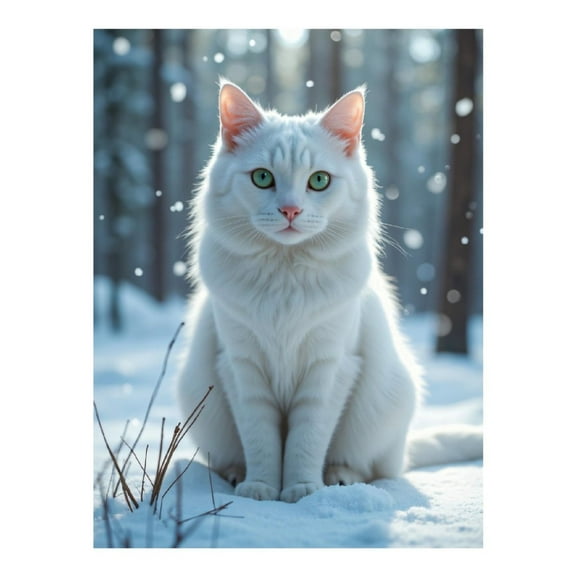 Diamond Art Kits for Adults, White Cat Winter Snow Scene 5D Diamond Painting Kits for Adults Beginners, DIY Full Drill Diamond Painting, Gem Art and Crafts 12x16