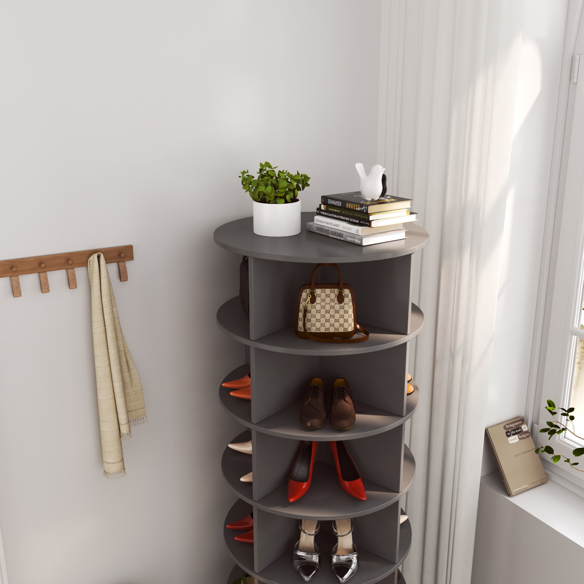 6 Tier Rotating Shoe Rack 360 Round Shoe Rack Vertical Handbag Rotate Shoes Closet Organization