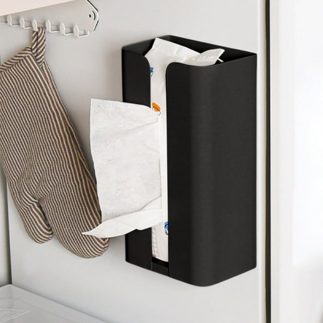 Aqestyerly Magnetic Paper towel Holder,Refrigerator Drawer Box,Kitchen Multifunctional Storage,Bathroom Washcloth Organizer,Closed Design,Black