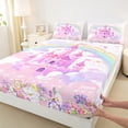 thumbnail image 3 of Castle Fairy Children Kawaii Castle 3Pcs Twin Sheet Sets,Cartoon Rainbow Twin Fitted Sheet,Dreamy Flowers Breathable Flat Sheet,Luxury Bedroom Decor, 3 of 7