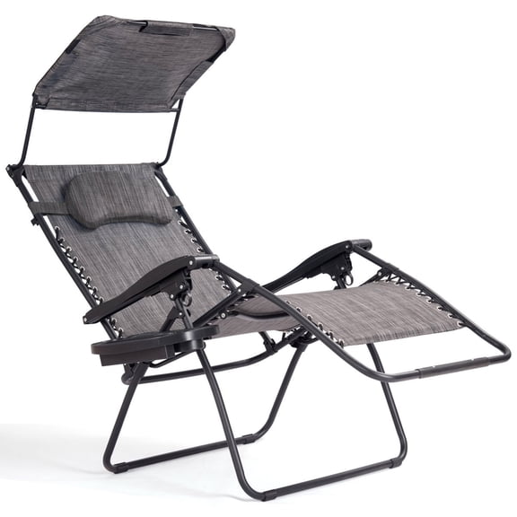 Zero Gravity Chairs,Extra Large Folding Lounge Lawn Chair with Adjustable Canopy Shade and Removable Cup Holder,Ideal for Poolside,Porch,Deck and Outdoor Relaxation,Grey