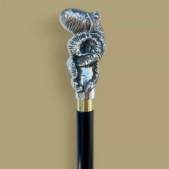 Vintage Wooden Walking Cane with Octopus Head Handle Handcrafted Collectible Stick for Elegant Gifting, or Cosplay