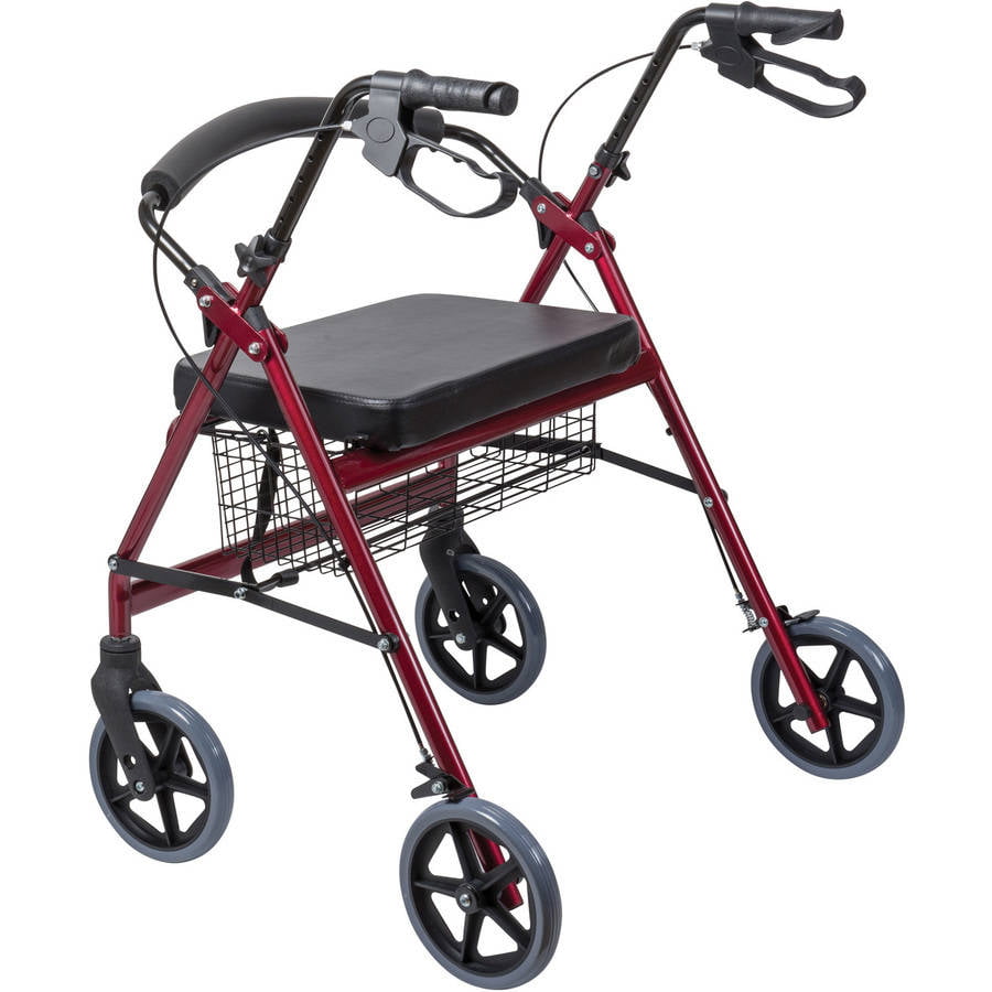 DMI Extra-Wide Heavy Duty Steel Bariatric Rollator Walker with Seat and Basket, 