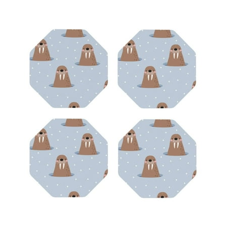 

Tideii Playful Walrus Wonders for Leather Coasters 4 Pieces Anti-fouling and Anti-scalding Decorative Coasters Suitable for Restaurants Kitchens Coffee Shops-Octagon