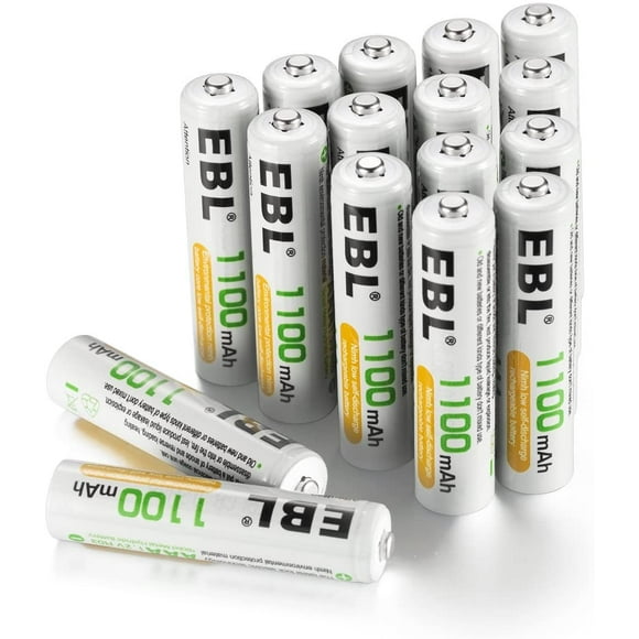 EBL Lot de 16 piles rechargeables haute capacité AAA 1100 mAh 1,2 V Ni-MH 1200 cycles avec boîtier de batterie