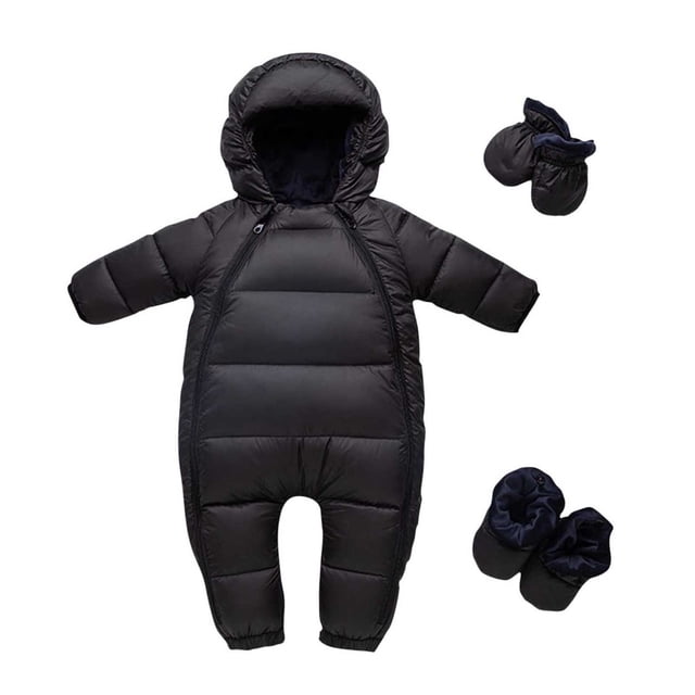 Kid Jumpsuit Set,Solid Color Thick Hooded Zipper Long Sleeve Gloves Covers for Warmth,Warm Kid