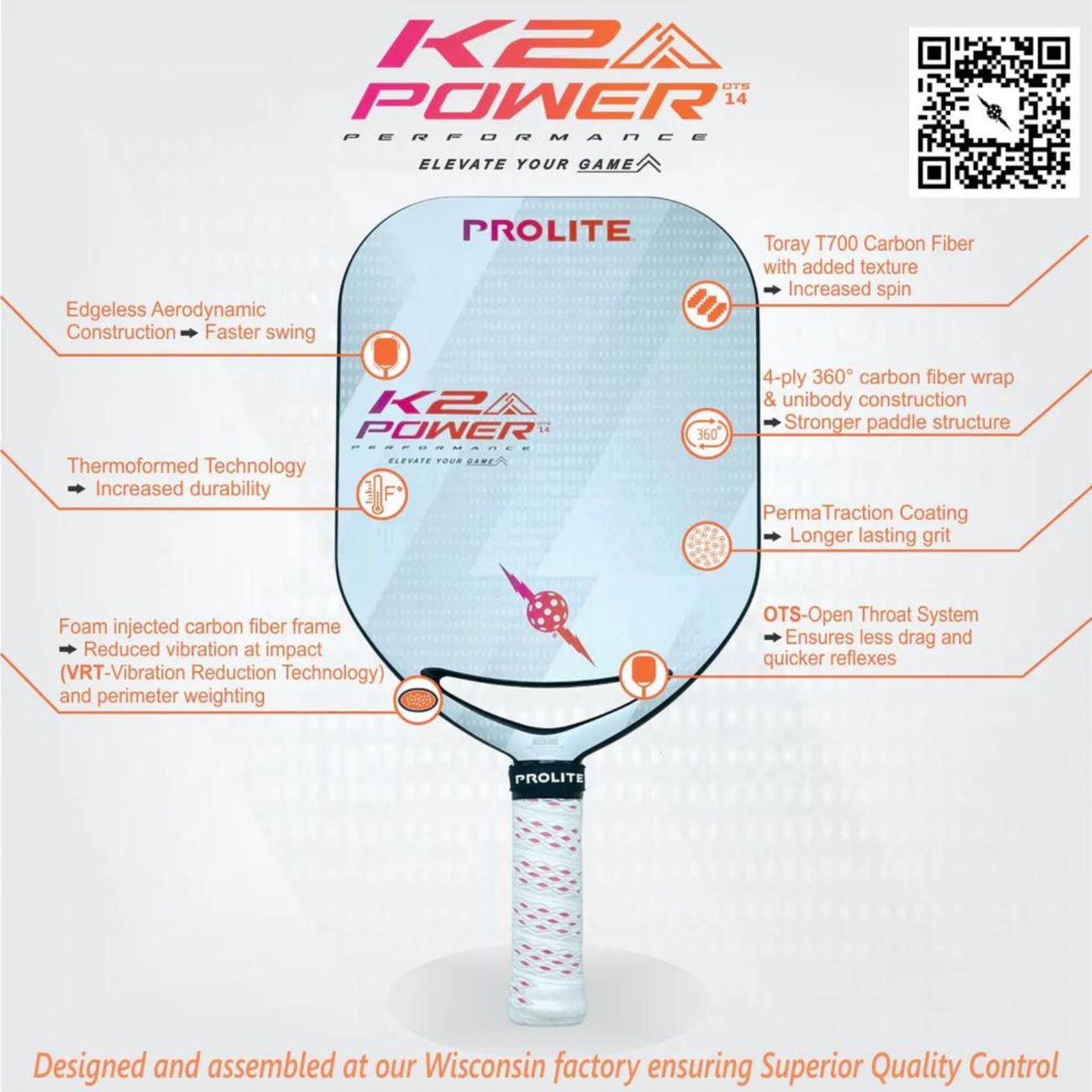Prolite K2 Power Pickleball Paddle- Sunset
