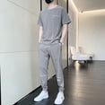 thumbnail image 3 of Conjuntos de camiseta y pantalones para hombre, estilo coreano, moda negra, top ajustado, moda esencial, algodón, nuevo, ropa a juego talla XL para hombre, 3 of 4