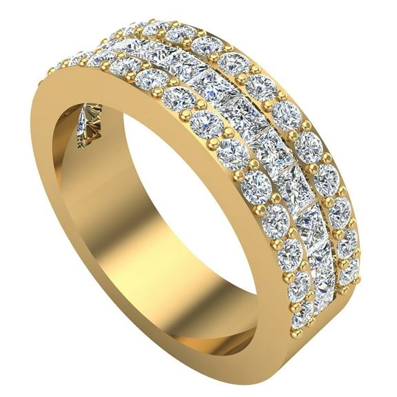 14K Gold Men’s or Unisex Ring Princess Cut and Round Brilliant Diamond Half Eternity Wedding Band 2.52 CTW