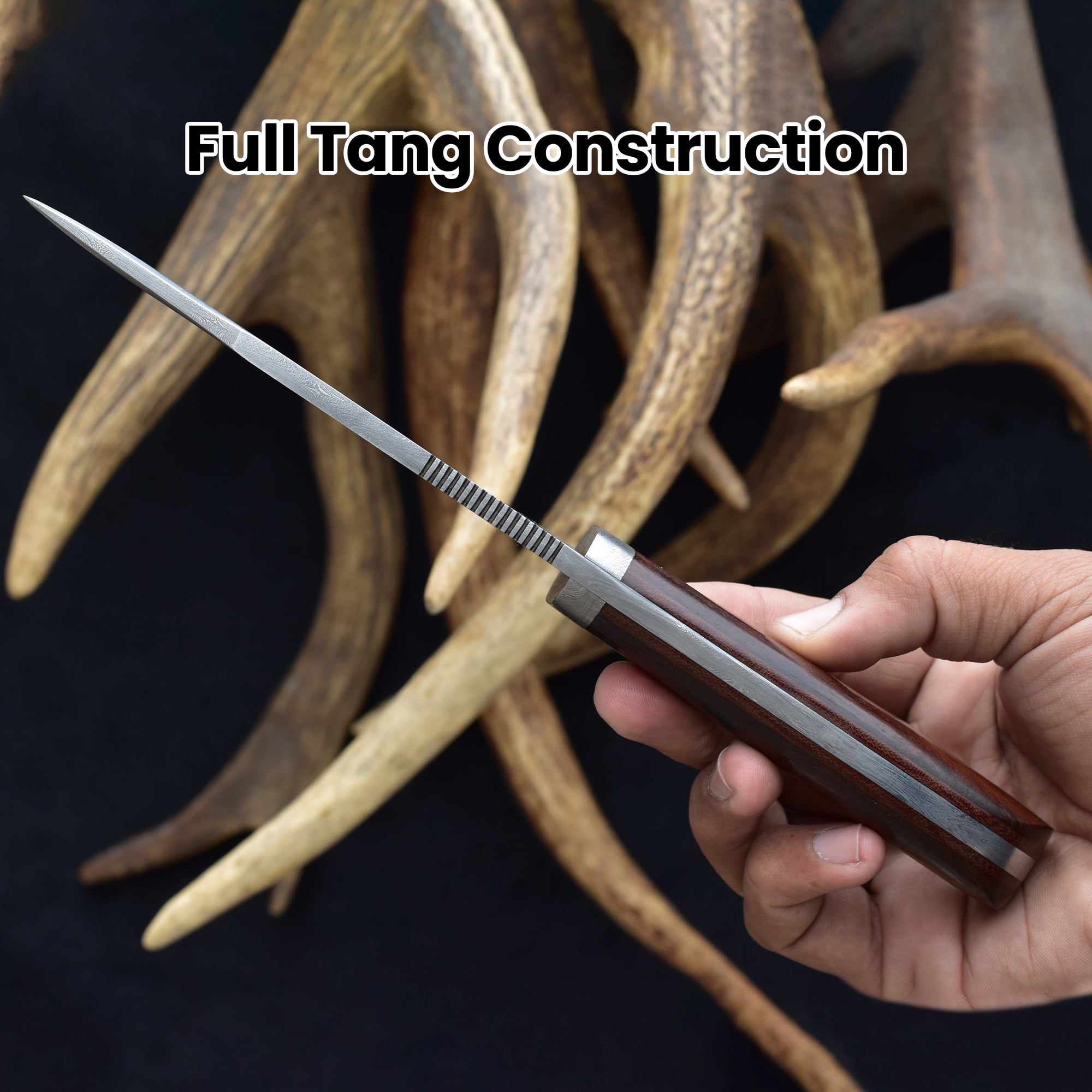 Knives Ranch 2151 Damascus Steel Hunting Knife with Rosewood Handle – Fixed Blade Utility Knife, Sharp Camping, Outdoor & Everyday Carry Knife