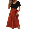 thumbnail image 1 of QIPOPIQ Robes Midi pour Femmes à Étages à Manches Courtes Imprimé Tendance Décontracté Robe d'Été à Col Rond Robe Patchwork Offres 2023, 1 of 4