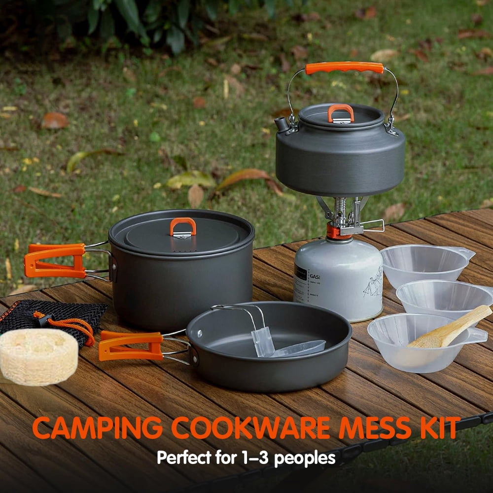 XMZHOU Camping Cookware Set Camping Gear Non-Stick Cooking Equipment Lightweight Stackable Pot Pan Bowls for Outdoor Activities