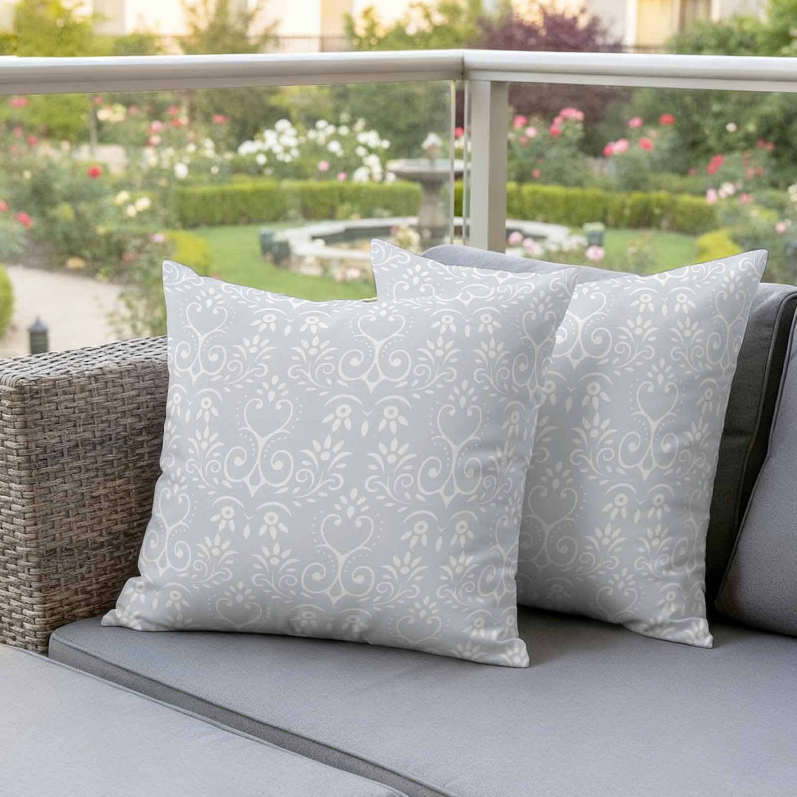 Grey Spring Floral Outdoor Waterproof Pillow Covers, Modern Abstract Art Farmhouse Decorative Square Throw Pillowcase Sofa Cushion Sham for Patio/Couch/Chair, 16"x16" 2 Pack