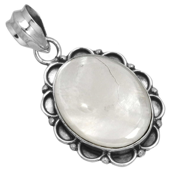 Genuine Mother Of Pearl Solid 925 Sterling Silver Handmade Pendant