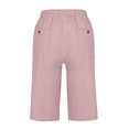 thumbnail image 5 of Tumotour Linen Shorts For Women Half Shorts Pants Elastic High Waist Buttons Casual Pants With Pocket Shorts Summer Beach Shorts Stretchy Pants, 5 of 6