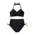 thumbnail image 5 of Babcutegg Women's Solid Color Bikini Set 2 Piece Lace Up Swimsuit Casual Fashion Bathing Suit Black Size L, 5 of 7