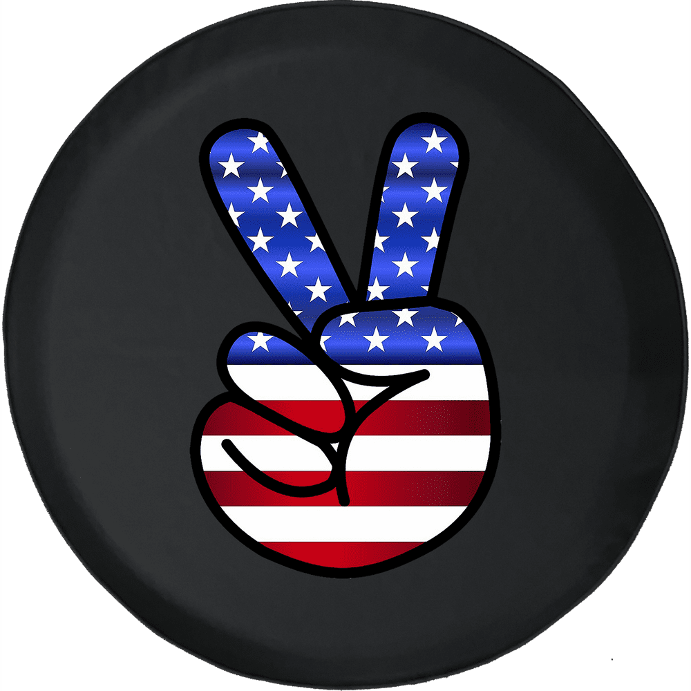 American Flag Peace Sign Hand Adventure Offroad 4x4 Spare Tire Cover