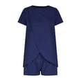 thumbnail image 6 of Guieoi Summer Two-Piece Outfit Solid-Color Short-Sleeve Top and Pants Casual Matching Set Blue S, 6 of 6