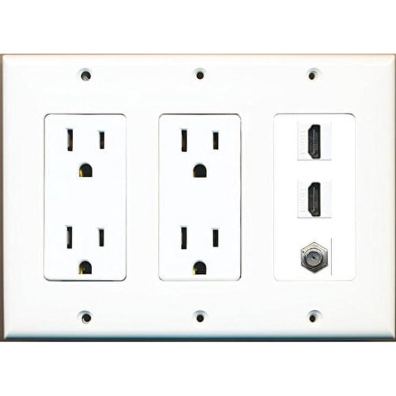 RiteAV 2 Power Outlet 2 HDMI White Coax Wall Plate White