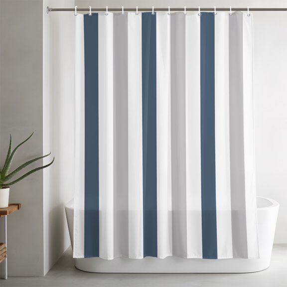 Haze Blue Grey Striped Bathroom Shower Curtain, Modern Waterproof Washable Soft Bath Curtain for Bathtub Decor with 12 Hooks&Grommet, 66x72in