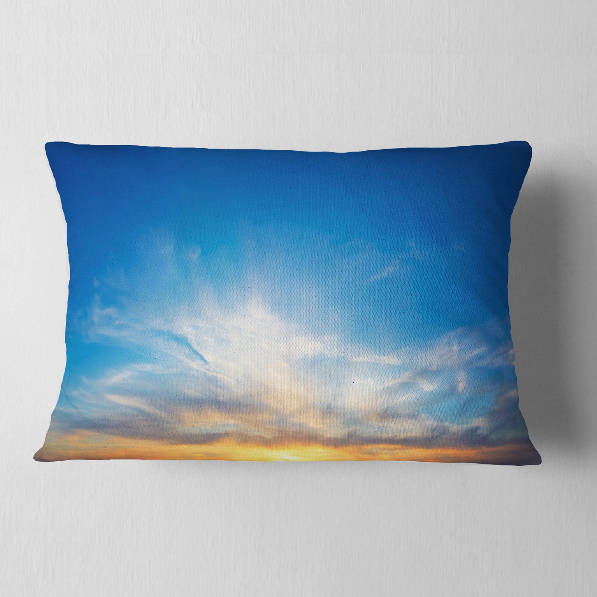 Designart Bright Blue Evening Sky Panorama - Contemporary Landscape Printed Throw Pillow - 12x20